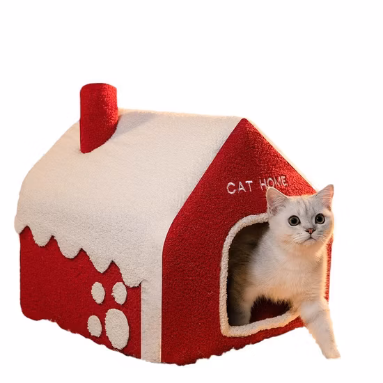 Perrera de dibujos animados de invierno, perrera para perros, semicerrada, linda y cálida casa para perros