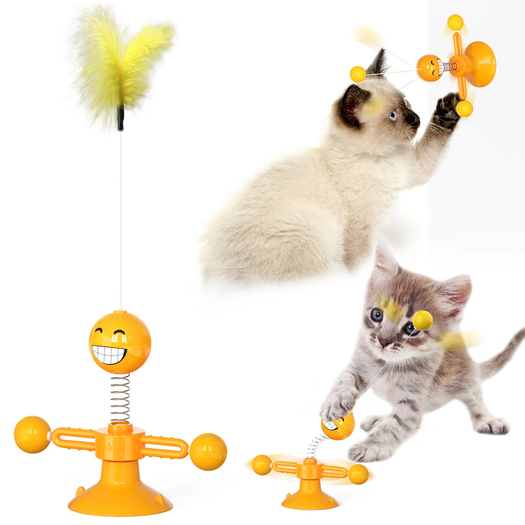 Voovpet Brand Windmill Indoor Interactive Toy with Ball and Suction Cup Portable Turntable Cat Toy for Indoor Cats