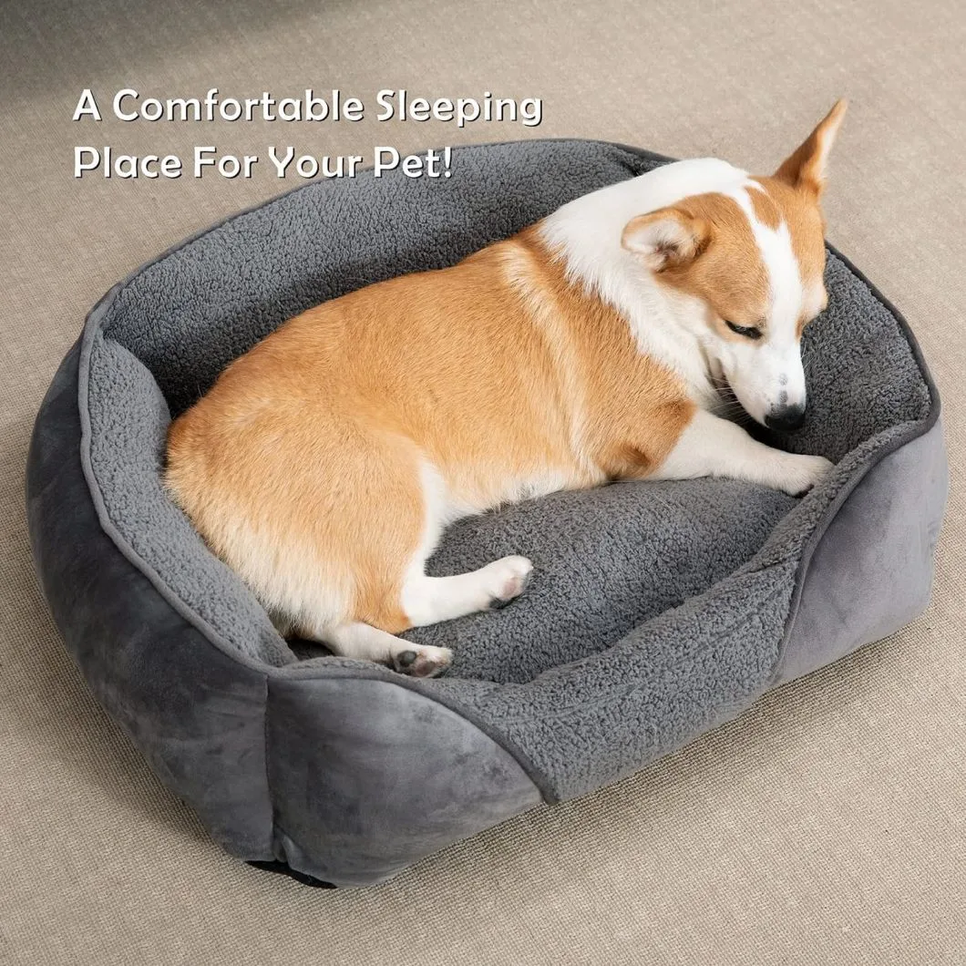 Machine Washable Rectangular Dog Bed Sedative Dog Sofa Soft Sleeping Puppy Bed with Non-Slip Bottom