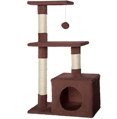 Torre de condominio de casa de árbol de gato de sisal de madera de tres capas