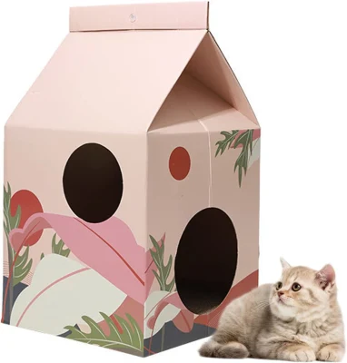 Condominio de cartón para gatos con rascador y cama para dormir