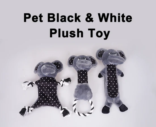 Rena Pet Negro Blanco Lindo Animal Squeaker Relleno Suave Impresión clásica Perro Cuerda Juguete de peluche