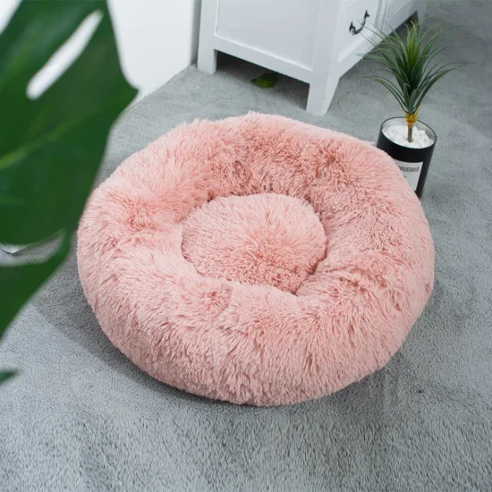 Rena Pet Venta caliente Descompresión de lujo Cálido y acogedor Donut Redondo Largo PV Perro de peluche Cama para gatos